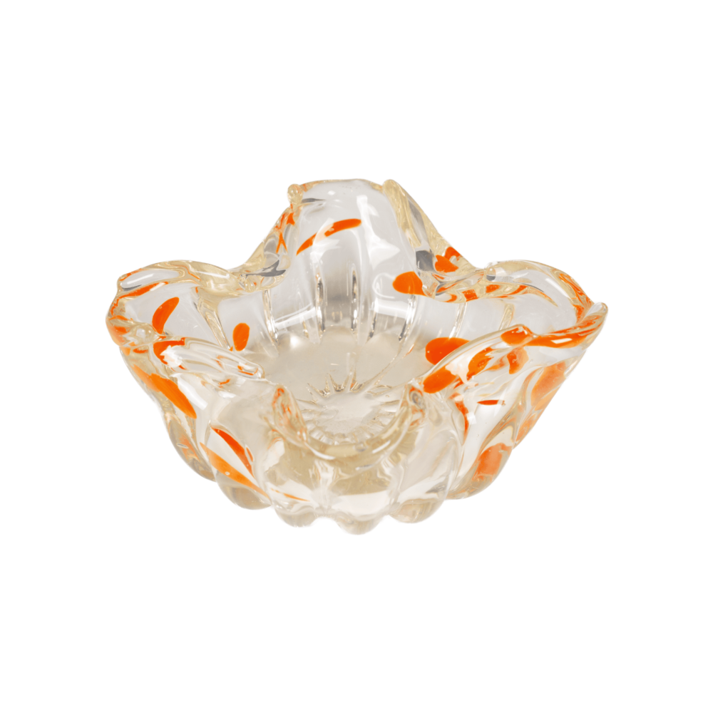 Mid-Century Handblown Glass Bowl with Amber Accents