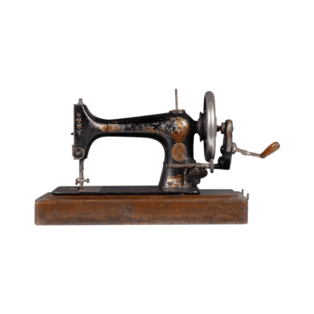 Antique Hand-Crank Sewing Machine with Wooden Base