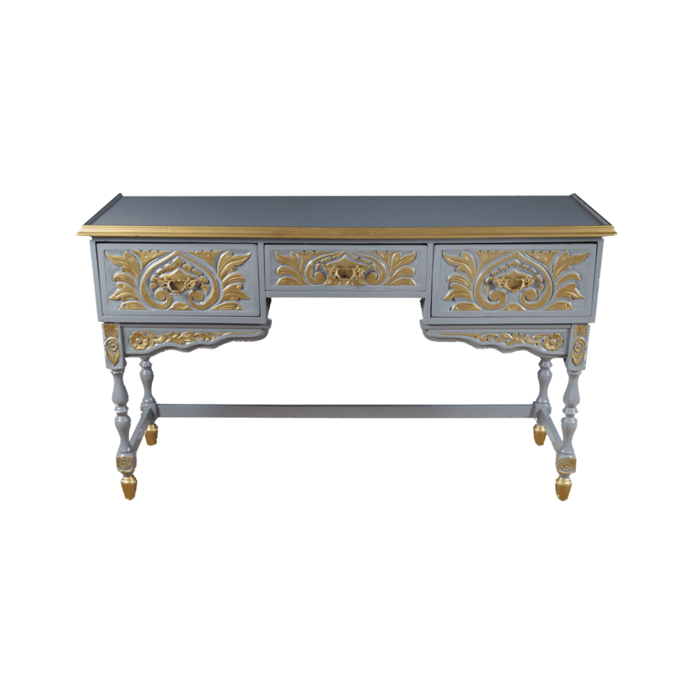 Vintage Grey & Gold Baroque Desk